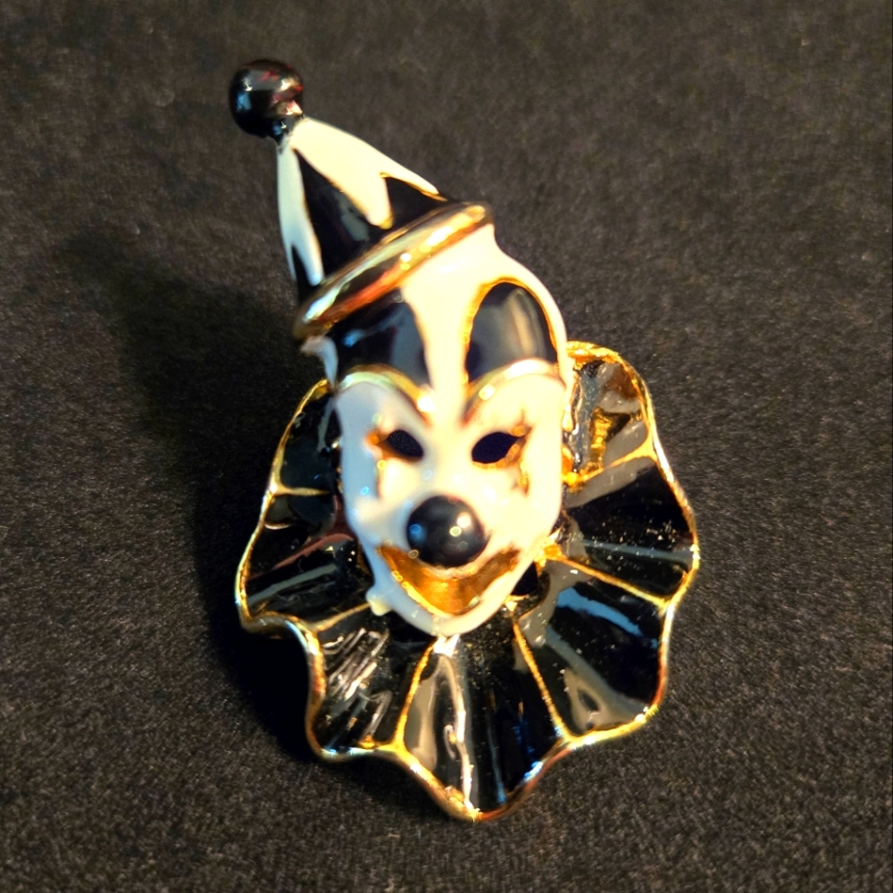 Vintage Black & White Clown Pin/Brooch, French Pierriot, Party, Circus